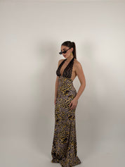 Vestito lungo in pizzo e lycra