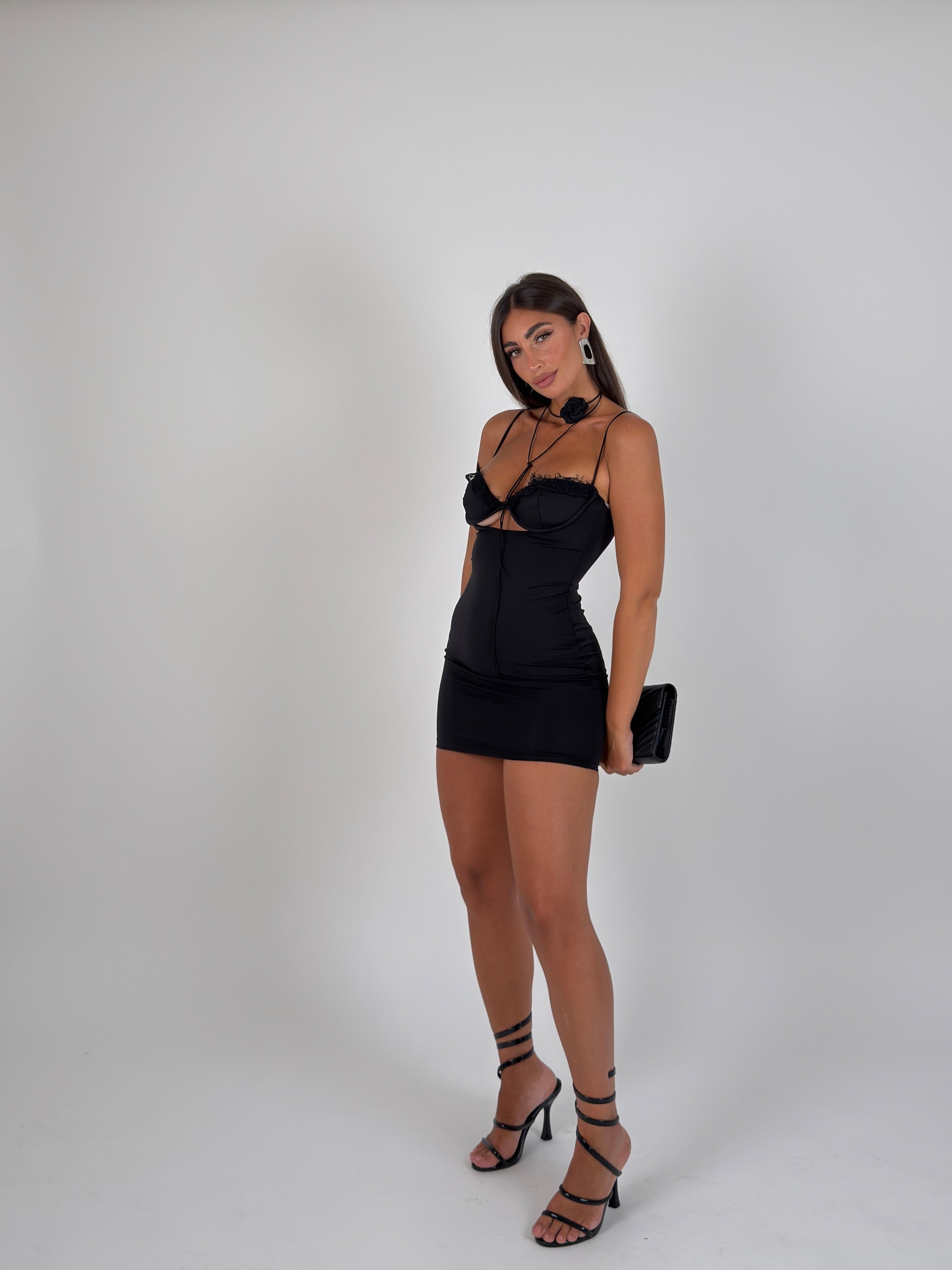 Vestito Corto tubino, con ferretto e merletto