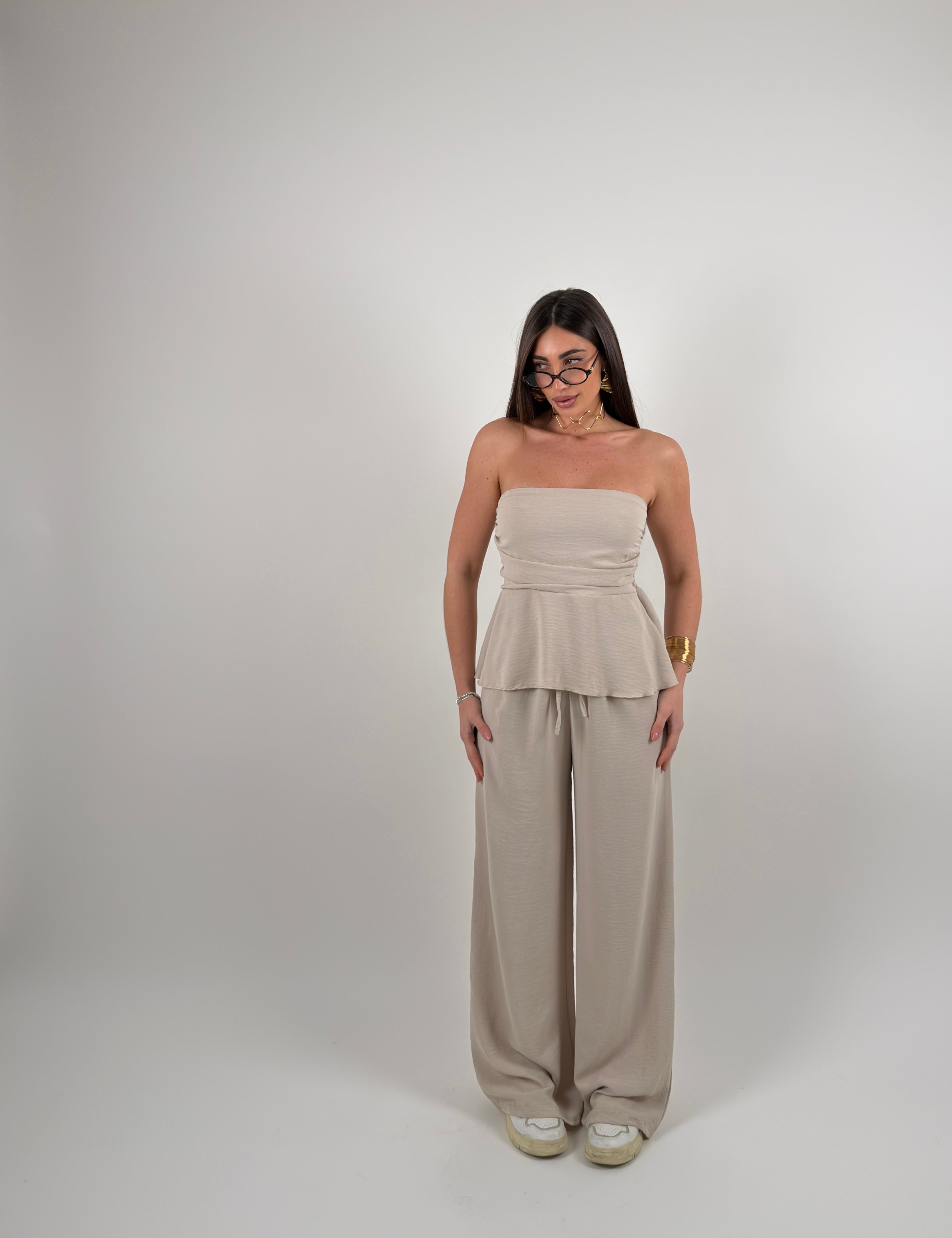 Completo top fascia e pantalone palazzo