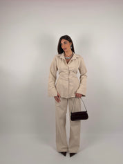 Completo camicia regolabile e pantalone palazzo tessuto simil denim