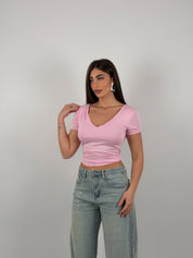 Maglia scollo a V semivelata mezza manica