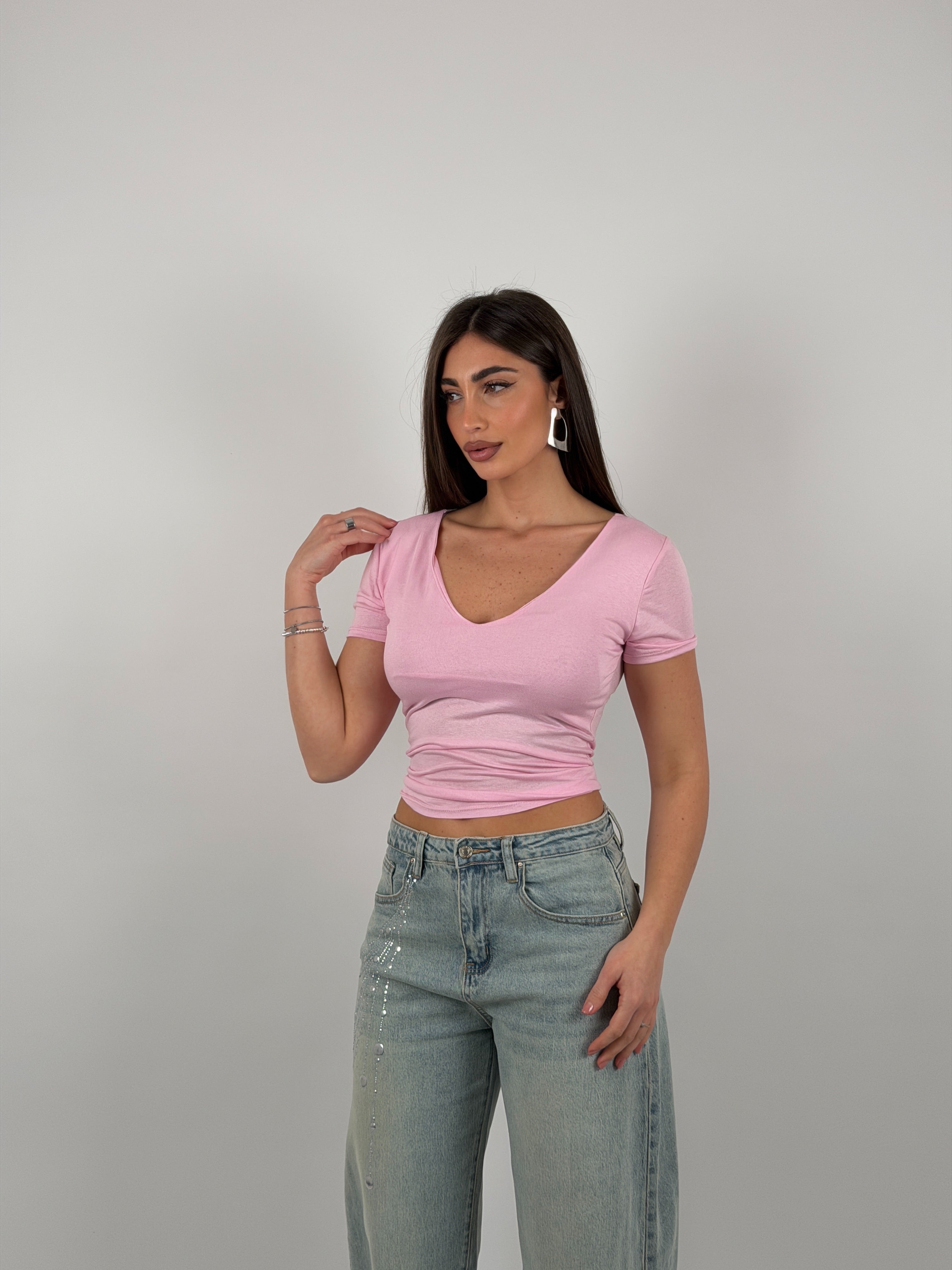 Maglia scollo a V semivelata mezza manica