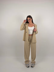 Completo tessuto cotone con giacca e pantalone palazzo