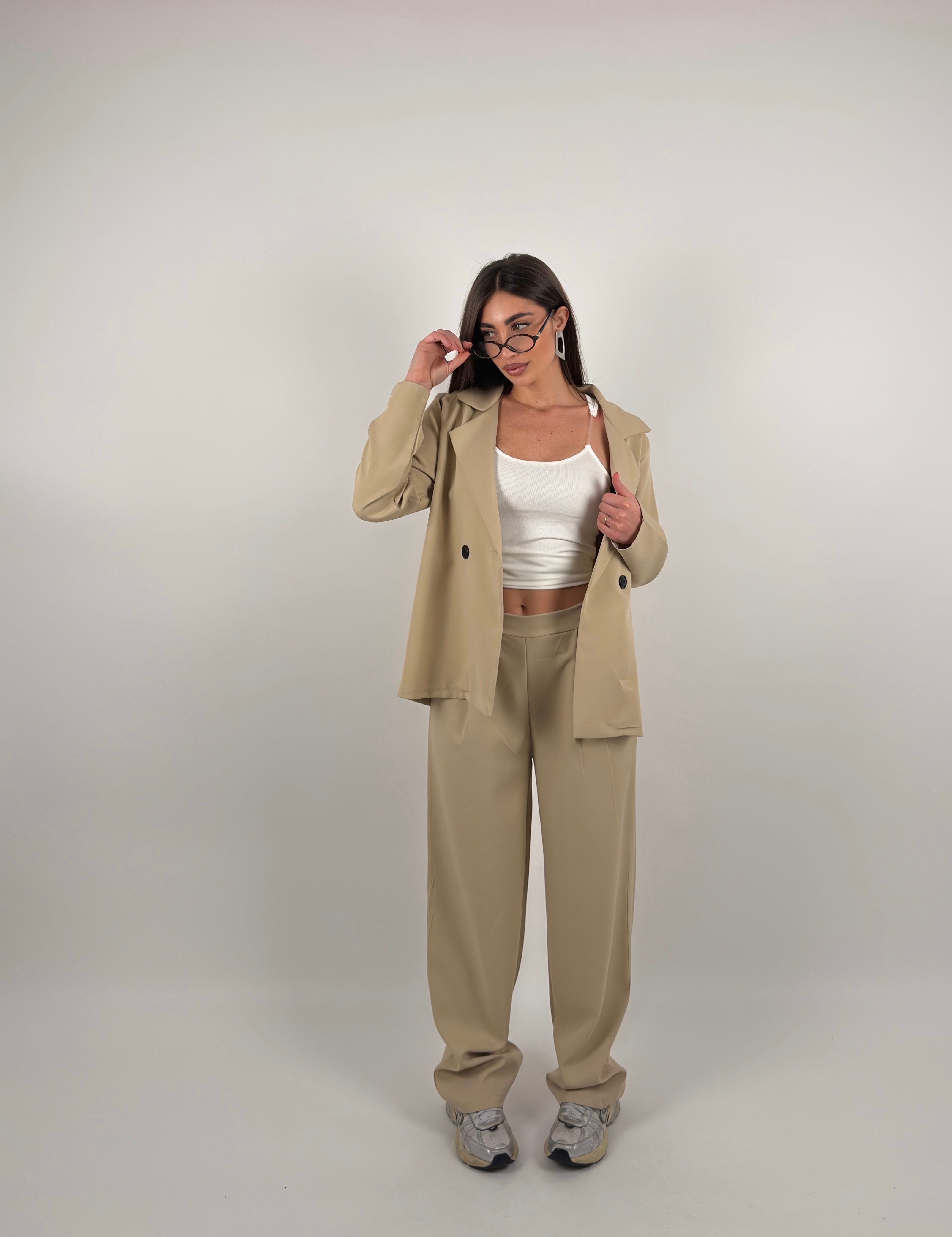 Completo tessuto cotone con giacca e pantalone palazzo