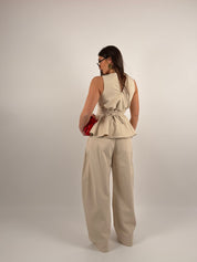 Completo tessuto SIMILDENIM, pantalone ballon e top giromanica con stringhe