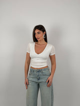 Maglia scollo a V semivelata mezza manica