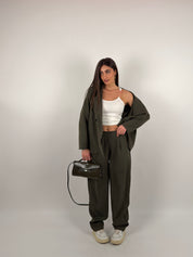 Completo tessuto cotone con giacca e pantalone palazzo