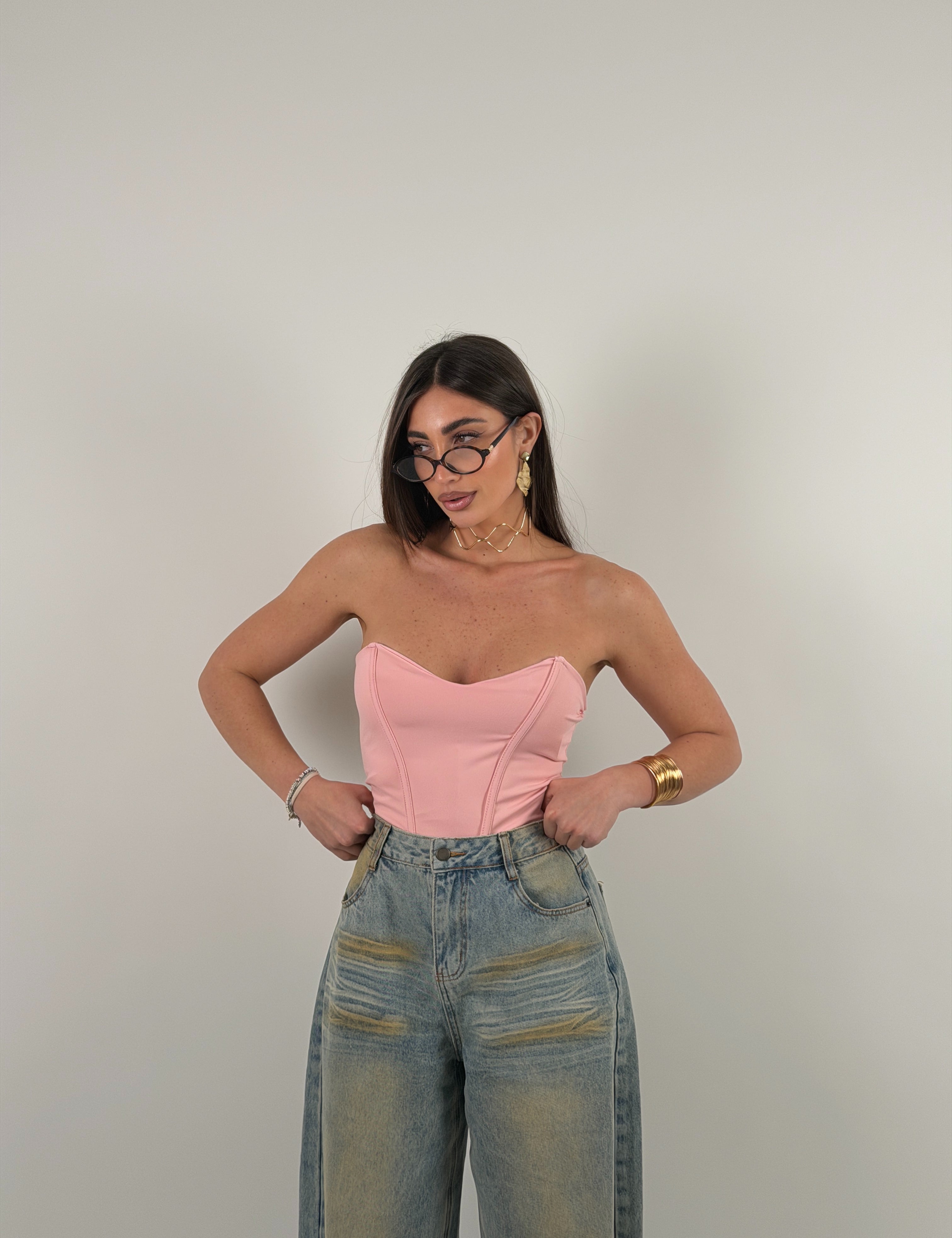 Top in lycra a fascia steccato