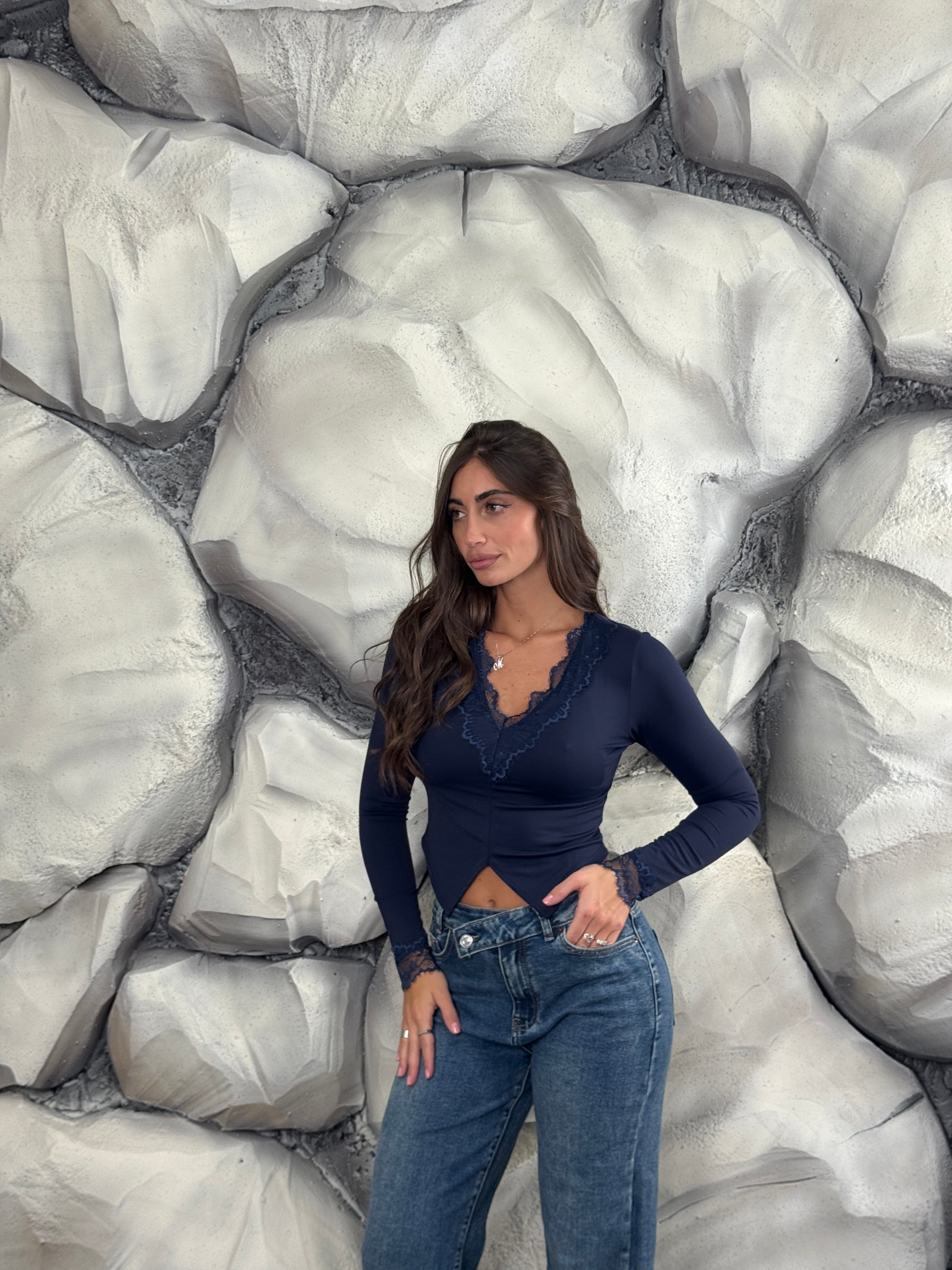 Maglia crop merletto