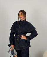 Giacca modello trench in denim scuro