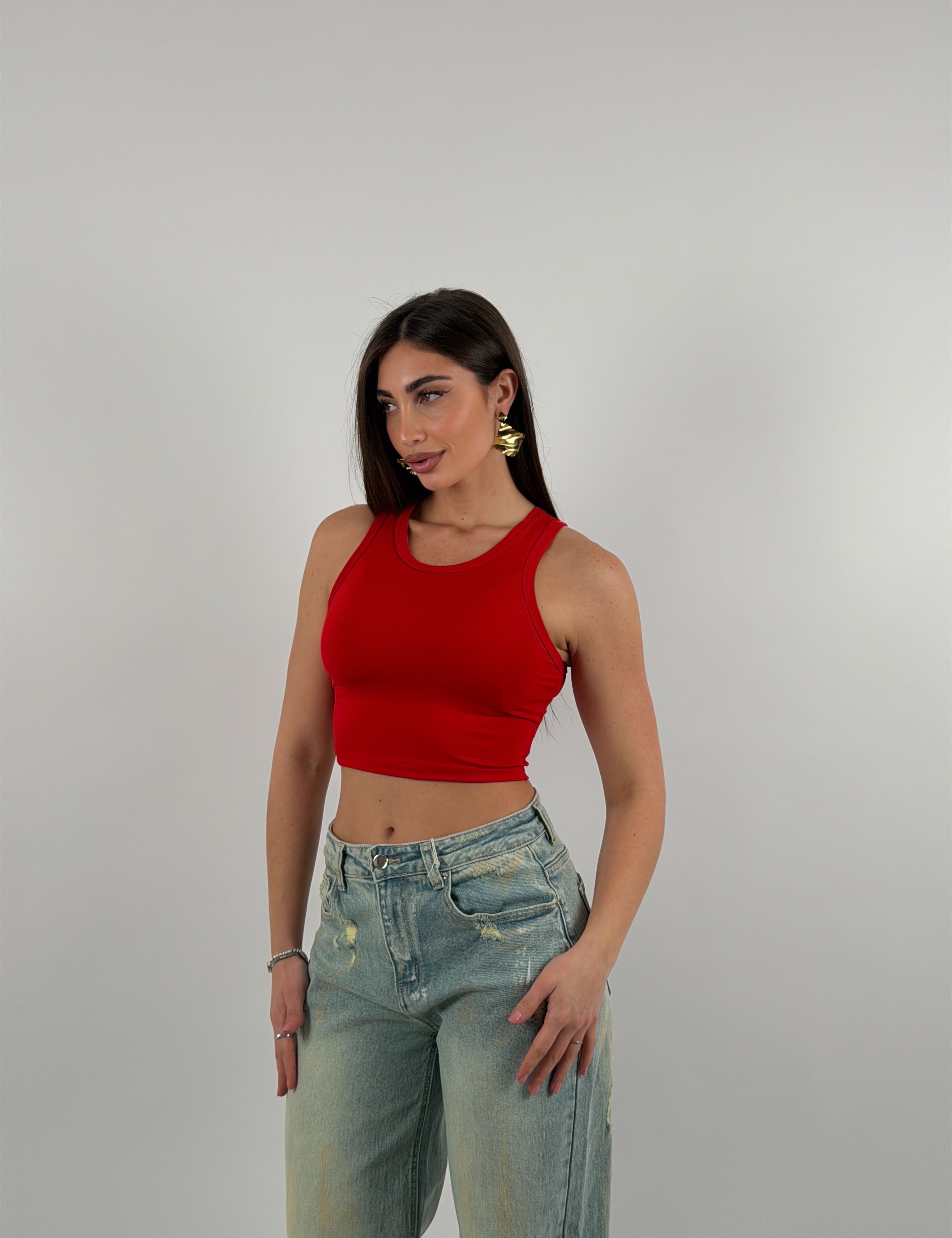 Top in lycra, girocollo, giromanica