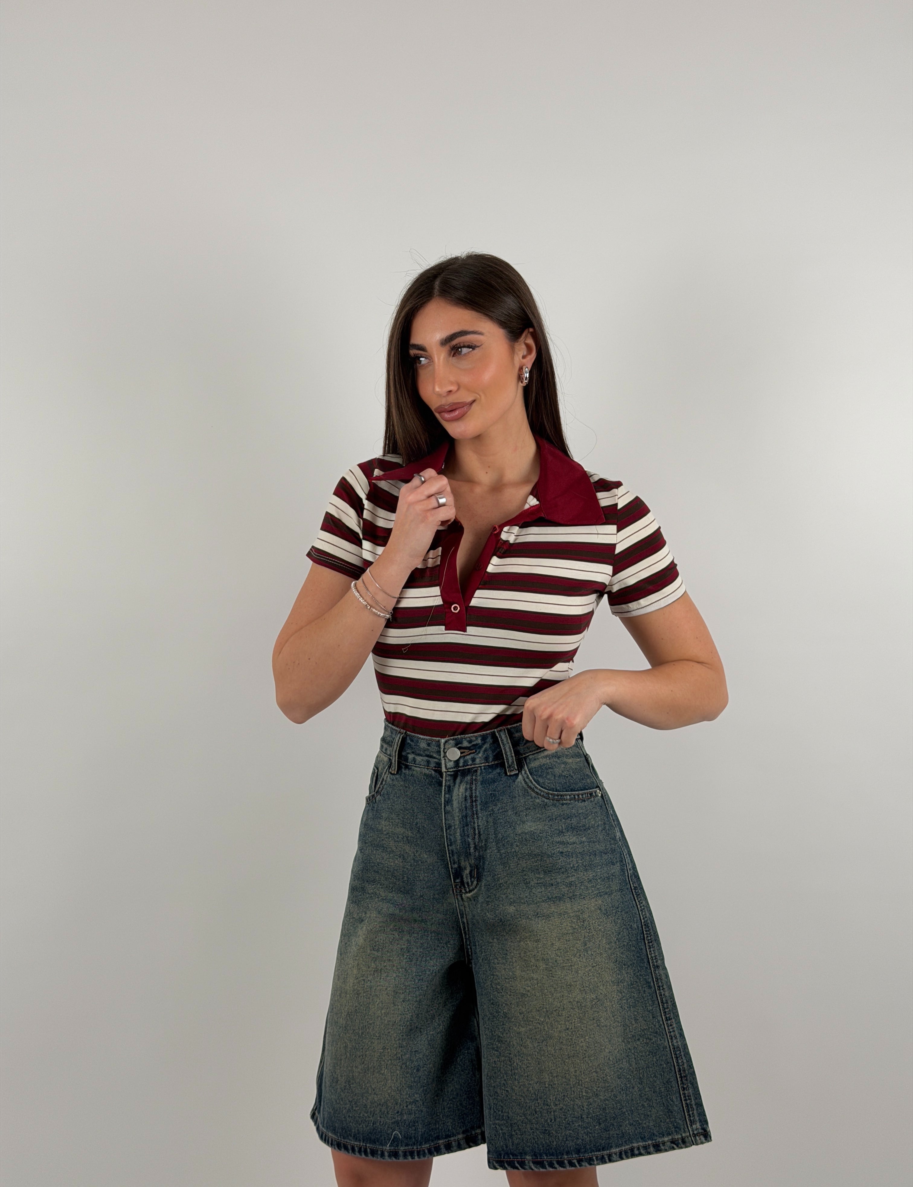 Body a righe, mezza manica, cotone