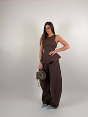 Completo tessuto SIMILDENIM, pantalone ballon e top giromanica con stringhe