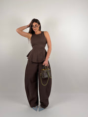 Completo tessuto SIMILDENIM, pantalone ballon e top giromanica con stringhe