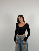 Maglia crop semi velata con bottoncini