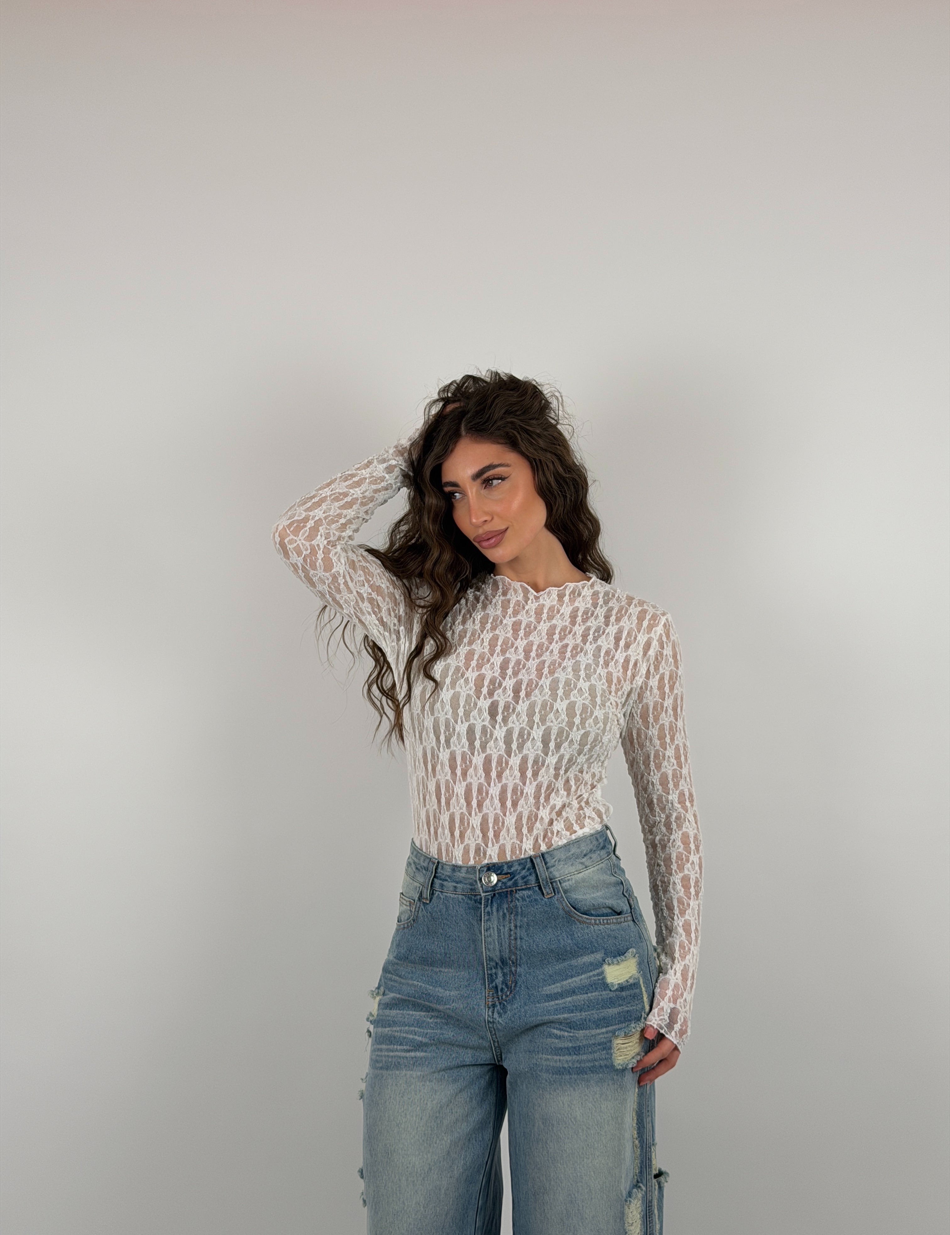 Body merletto collo taglio vivo