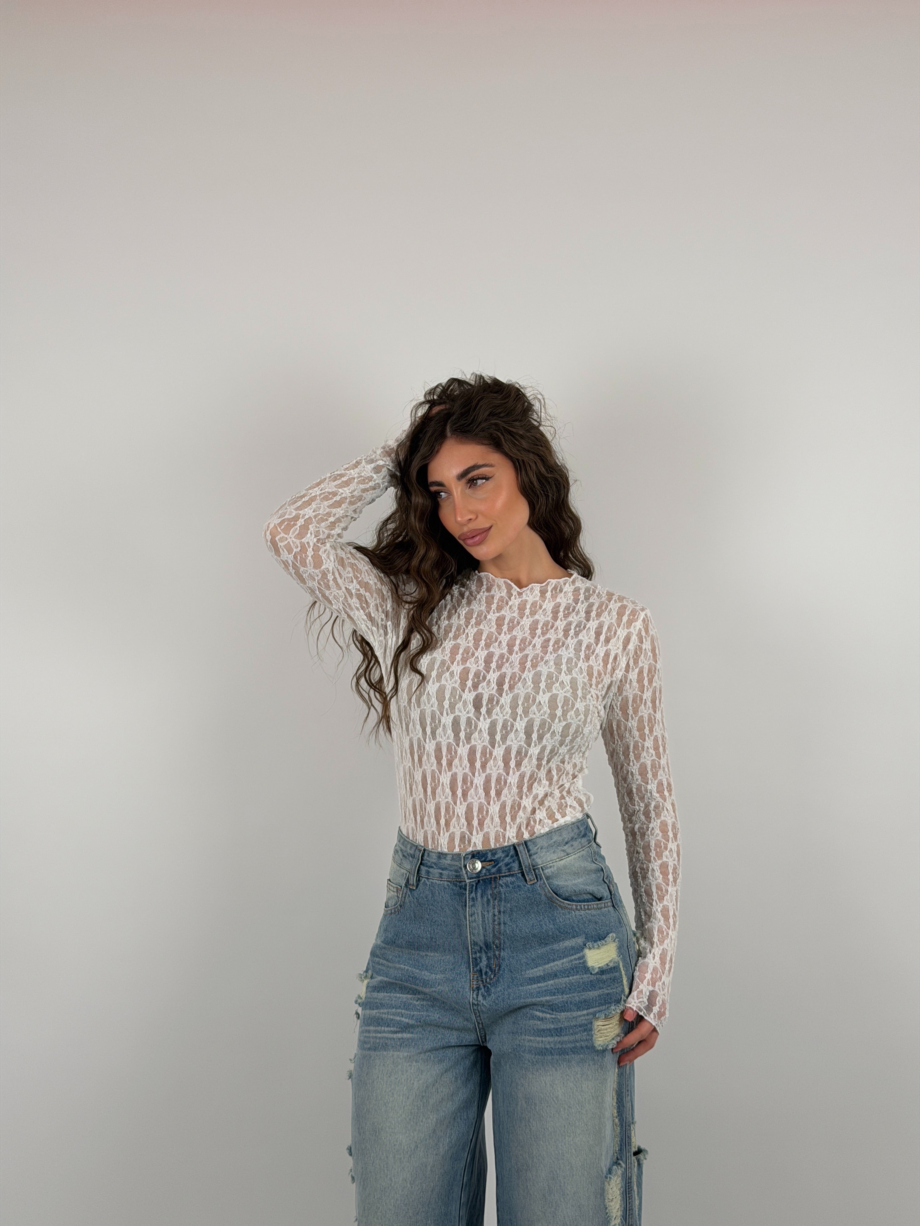 Body merletto collo taglio vivo