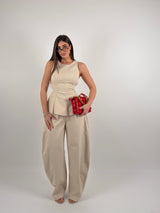 Completo tessuto SIMILDENIM, pantalone ballon e top giromanica con stringhe