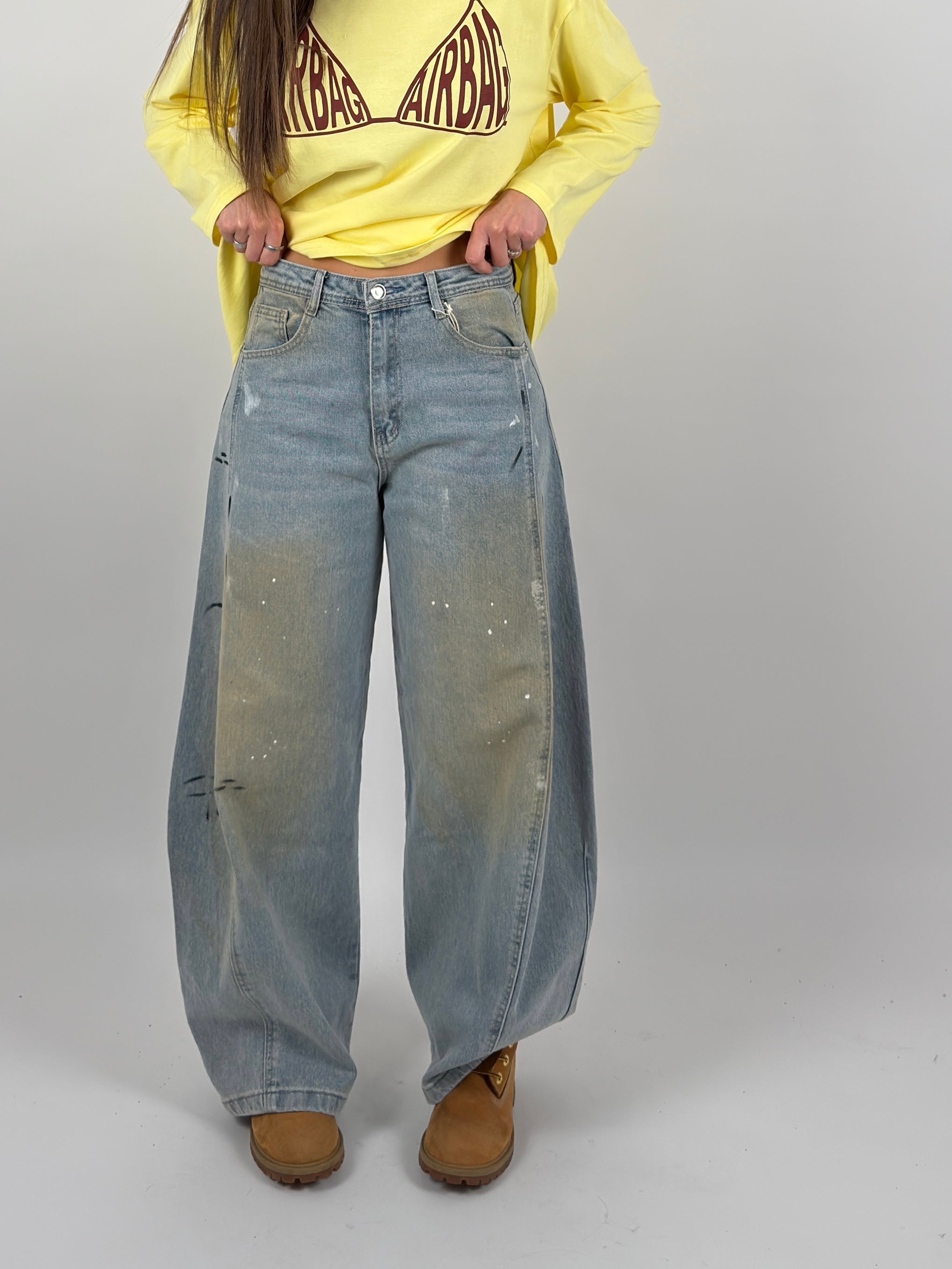 Jeans ballon tela fissa, con macchie vernice