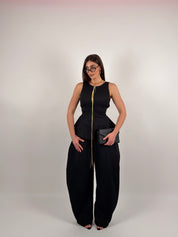 Completo tessuto SIMILDENIM, pantalone ballon e top giromanica con stringhe