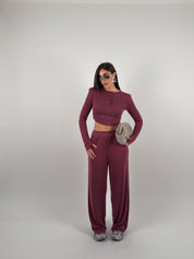 Completo a costine con spalline e bottoncini