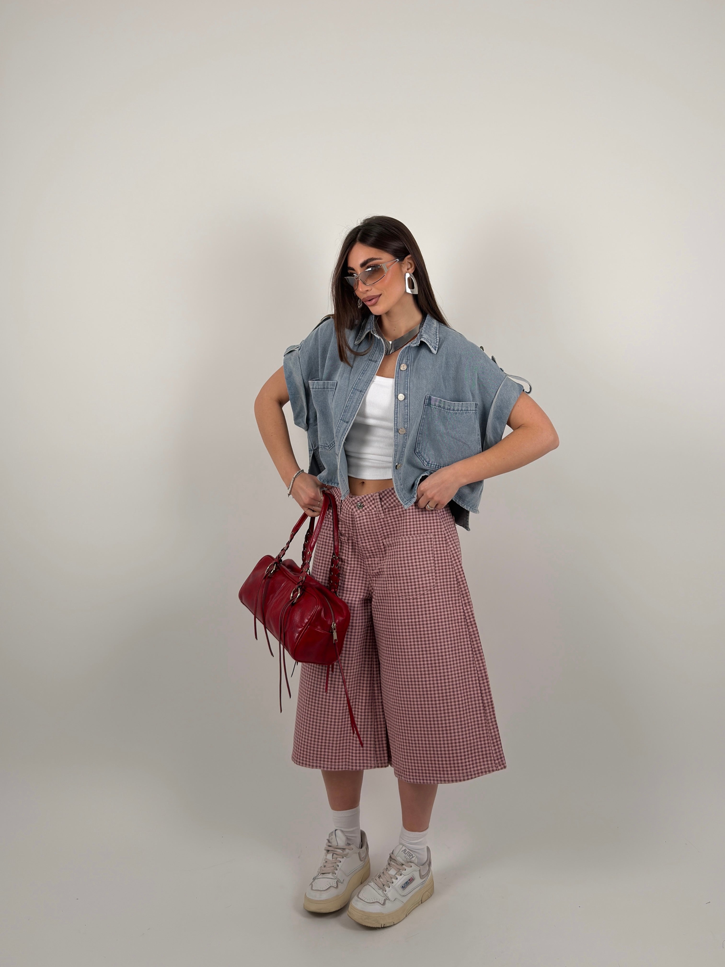 Gilet media lunghezza denim