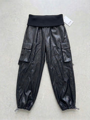 Pantalone ecopelle risvolto